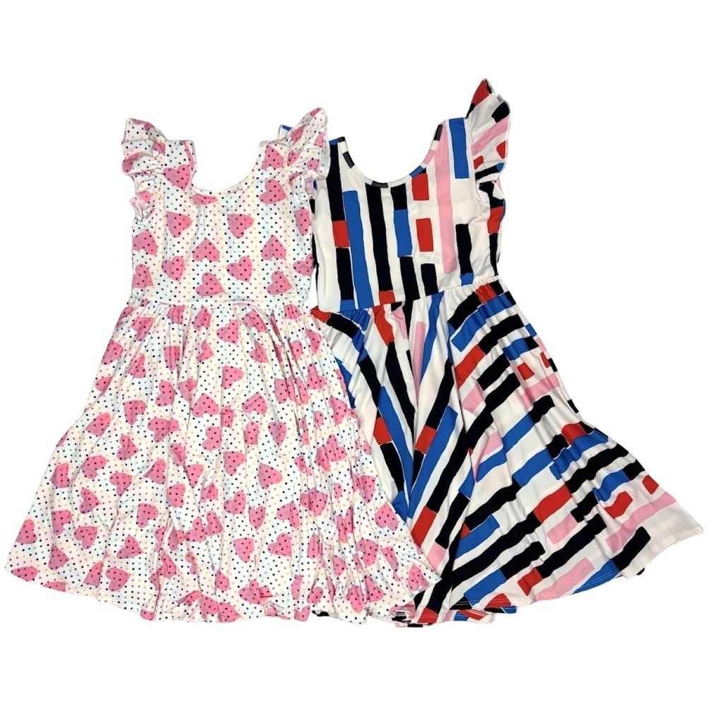 2 Dot Smile Girls 8 10 Empire Dress Lot Girls Hearts Geometric Polka Dot Flutter